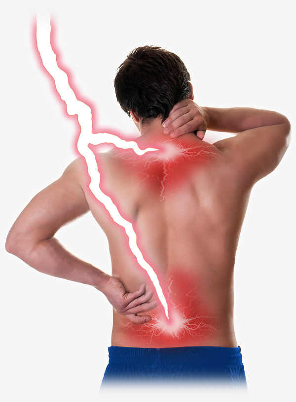 Rückenschmerzen Halswirbel roter Blitz